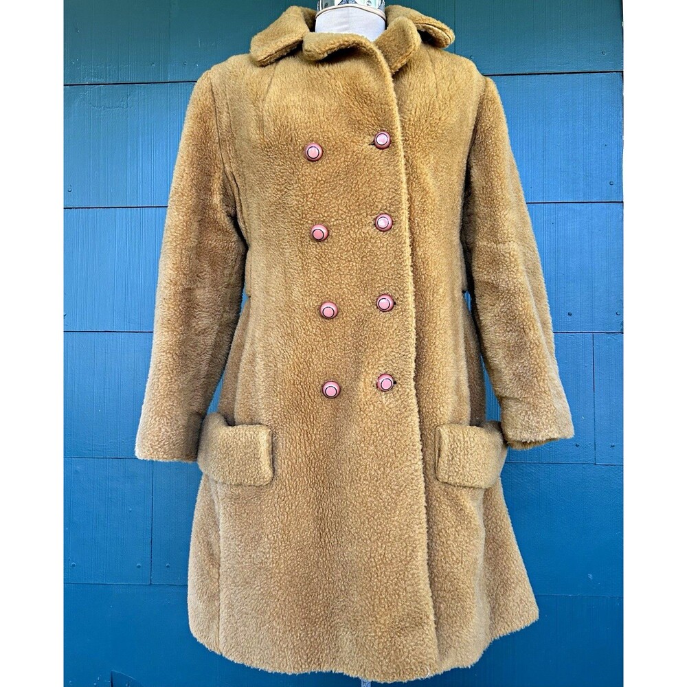 Vintage 60s Faux Fur Burnt Orange Teddy Sherpa Coat Passport Union Made Small